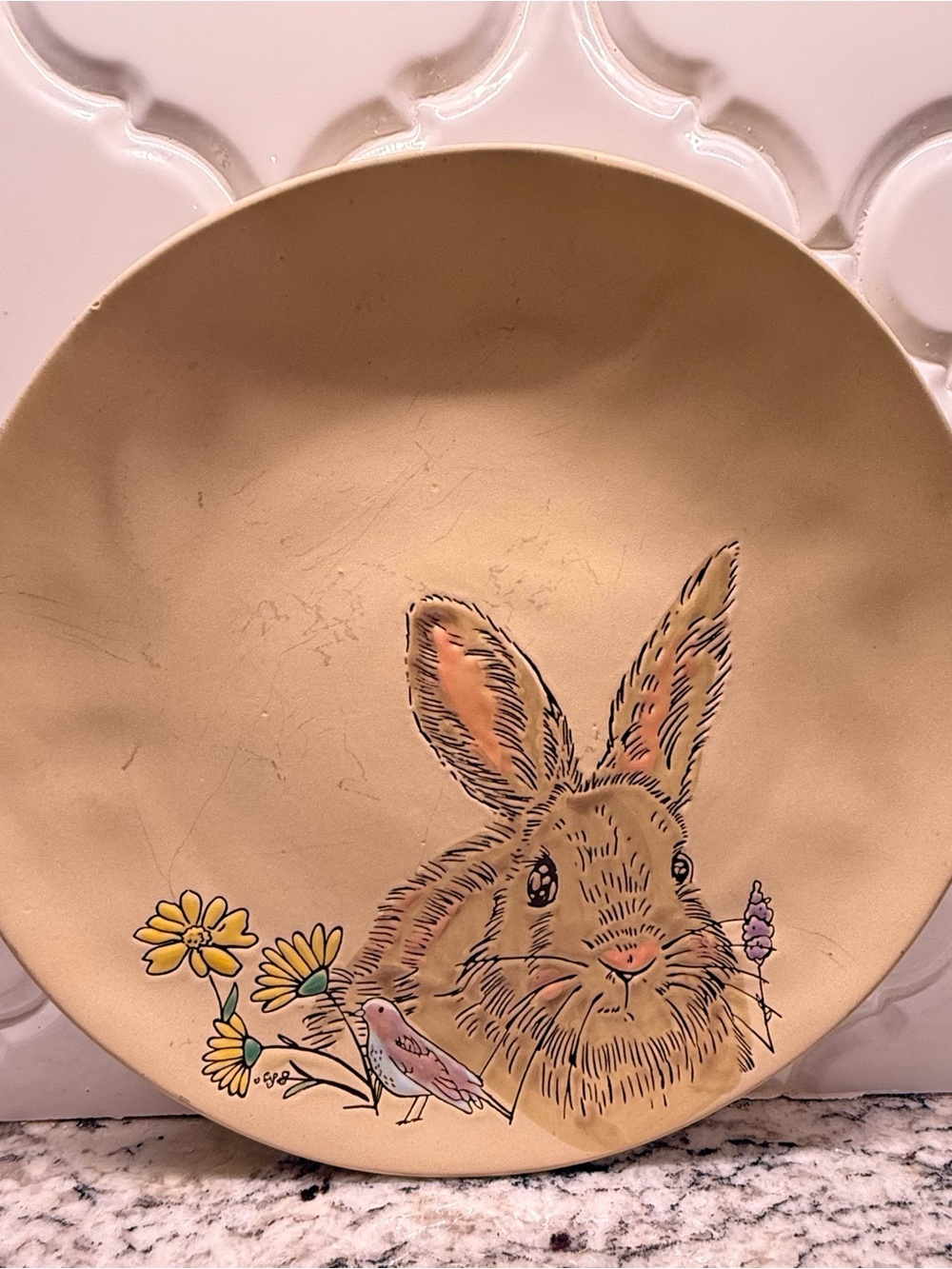 2021 Spectrum Hand-Painted Bunny Ceramic Dinner Plate in Warm Beige - 1 of 4